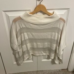 Free People White Stripe Cropped Poncho